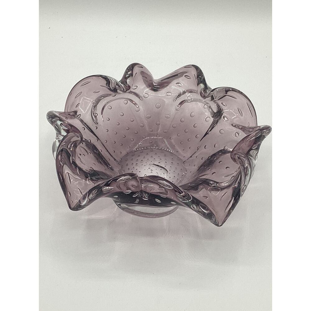 Vintage Sommerso Bullicante Purple Hue Murano Glass Bowl 8"